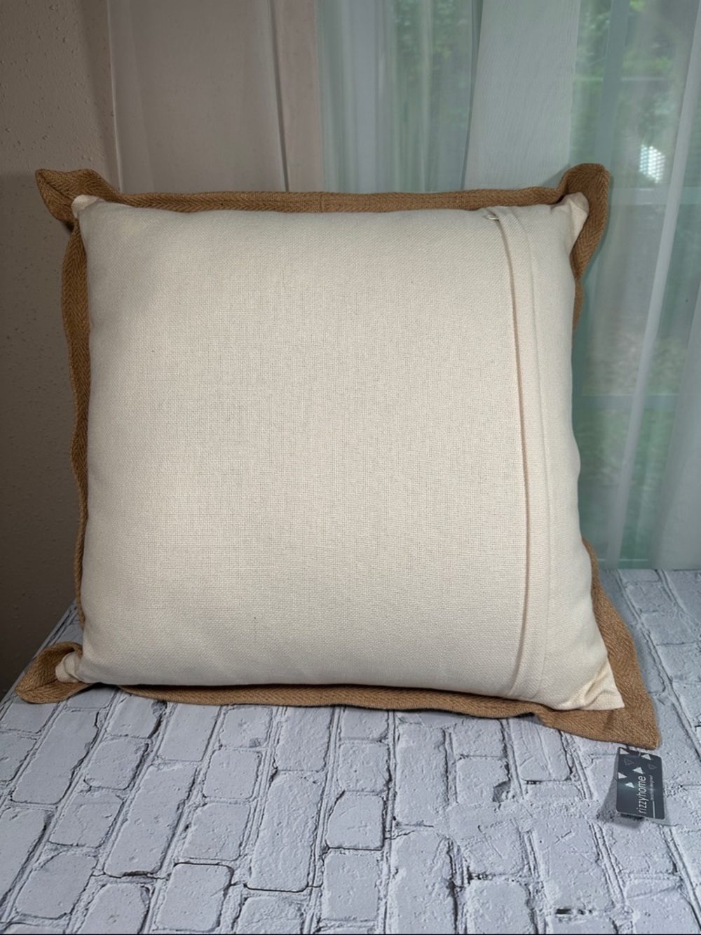 Rizzy Home Jute Canvas 22"x22" Oversized Solid Square Throw Pillow neutral cream - Picture 3 of 11